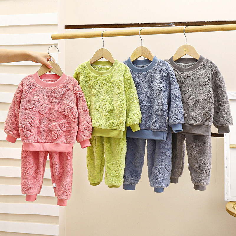 儿童秋冬款睡衣套装加厚法兰绒冬天男童珊瑚绒女宝宝舒棉绒家居服