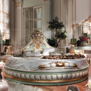 定制别墅法式 婚床 奢华彩绘大床公主床美式 实木雕花圆形床欧式