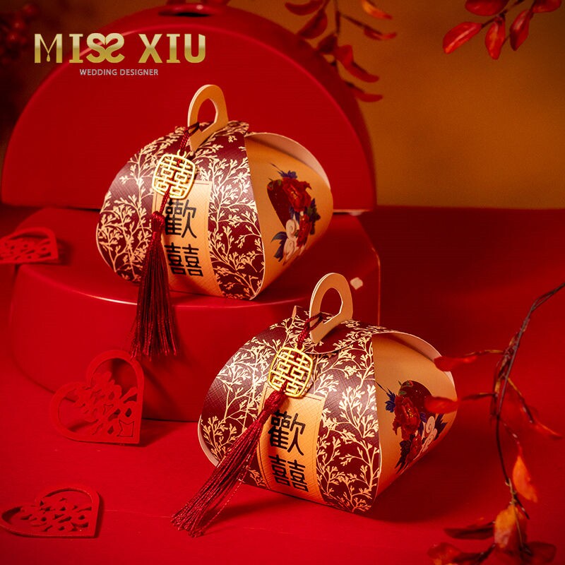 MISSXIU[灯笼盒] 喜糖盒结婚糖盒中式手提糖果包装盒纸盒婚礼糖袋