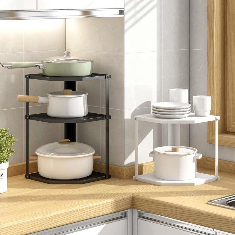 落地转角置物架锅架厨房多层扇形置物架子下水槽分层锅具收纳架
