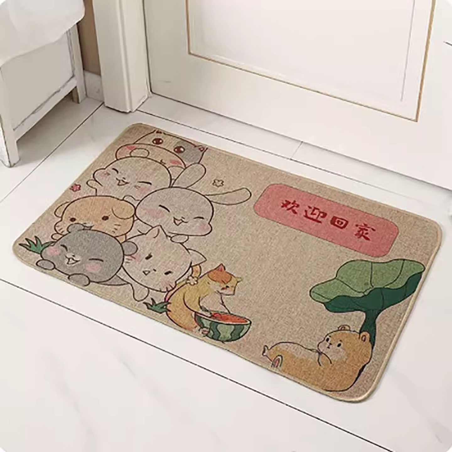 简约卡通创意家用亚麻地垫入户玄关地垫厨房吸水脚垫大门口防滑垫,居家布艺,家用脚垫,淘宝优惠券,粉丝福利购,淘宝优惠卷