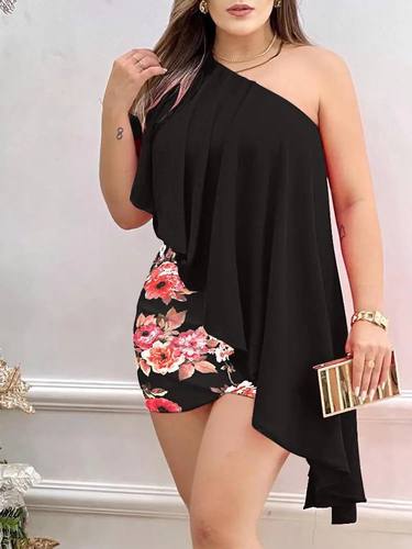 性感收腰无袖单肩连衣裙女Sexy diagonal shoulder slim jumpsuit