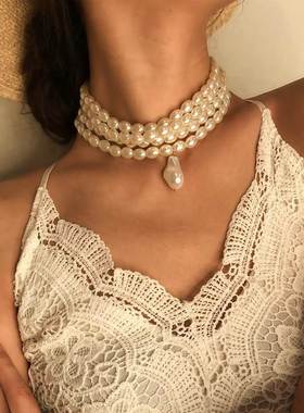 Gorgeous Multilayers Imitation Pearl Choker Necklaces for Wo