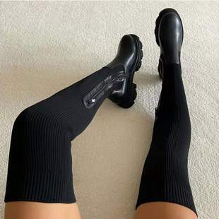 Winter Non knee Boots Shoes Over 2023 Socks Women Slip