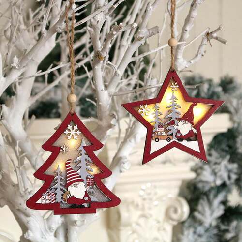 Christmas Red Forest Old Man wood glow pendant圣诞树装饰