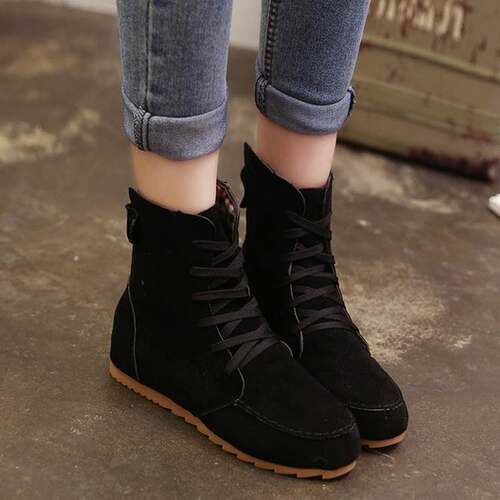 women boots winter ladies flat shoes plus size 40 43大码女靴