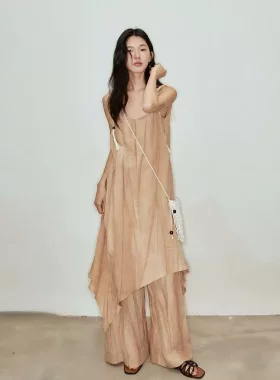 Ress M 中长款不规则连衣裙女春夏季新款无袖吊带裙子05017