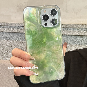 高级感绿色晕染羽纱适用苹果15手机壳iphone14promax女款15pro新款13硅胶12软边硬壳11创意个性小众保护套爆