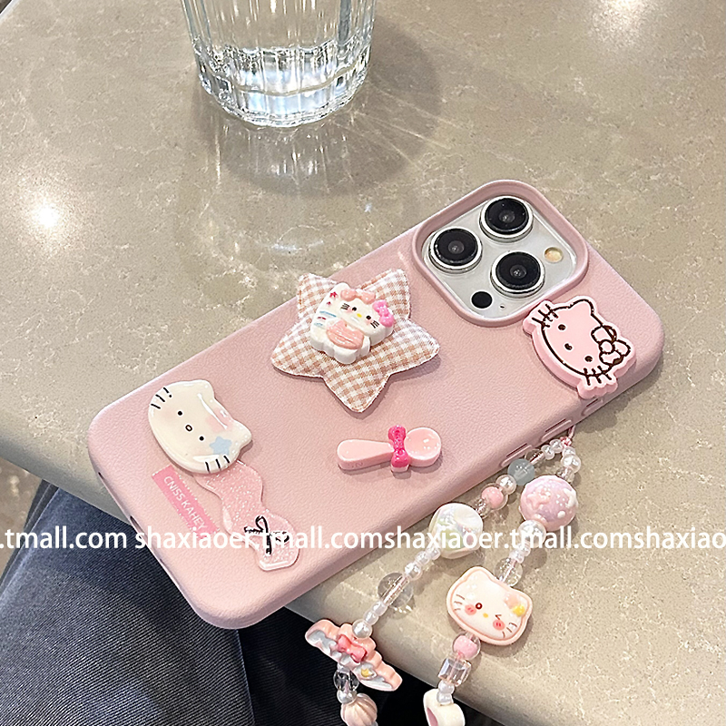 立体五角星HelloKitty猫发卡适用苹果15手机壳iphone14promax女款16pro新款13防摔12软边硬壳13pro带链条少女