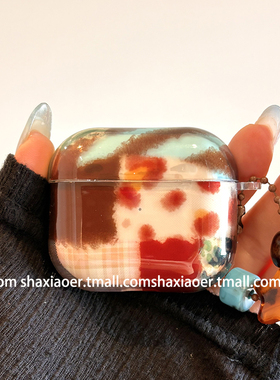 秋冬豹纹拼色适用airpods4保护套pro3新款airpodspro2耳机套三代苹果耳机二代保护套耳机保护壳女款美拉德潮