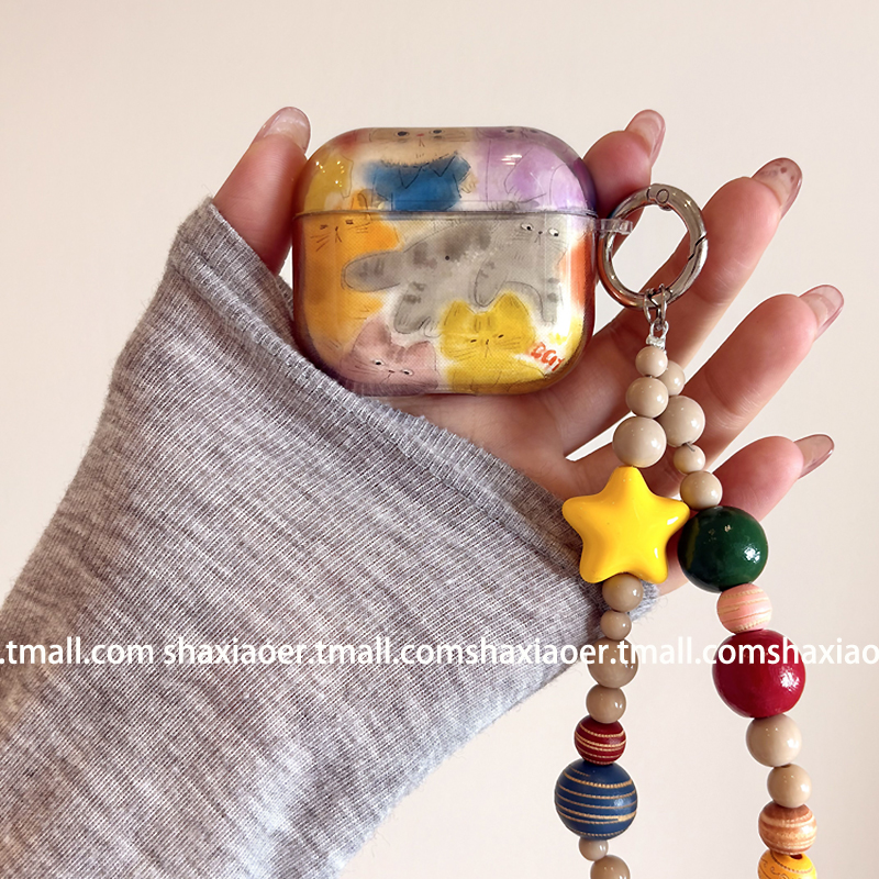 日式涂鸦猫咪带链条耳机壳