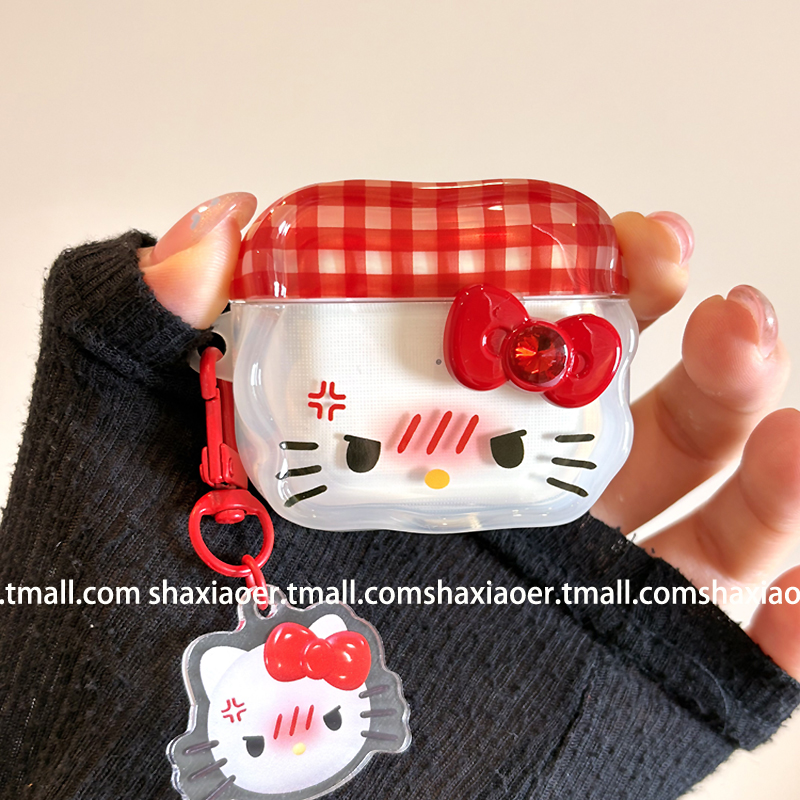 搞怪生气KT猫带挂件耳机壳