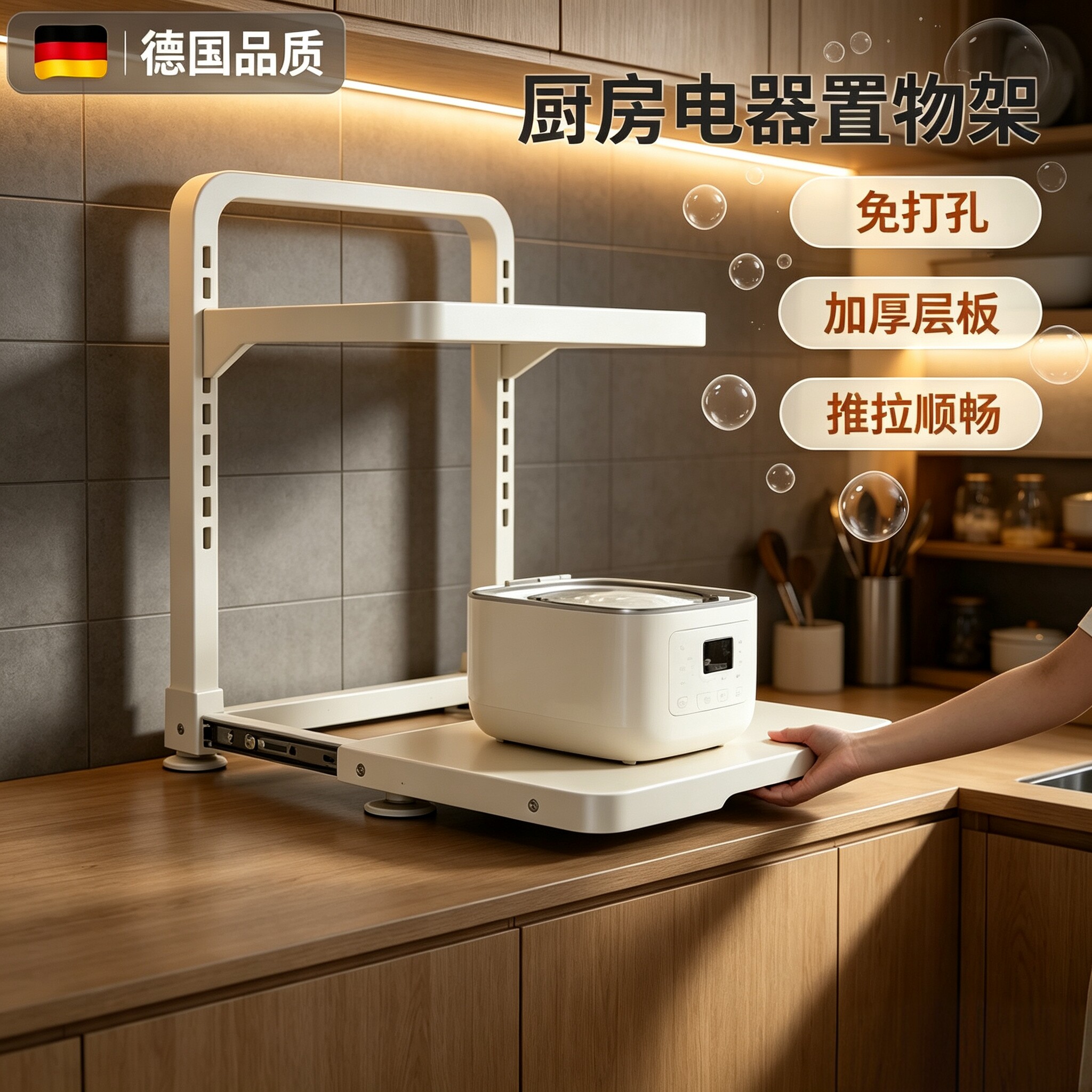 德国品质电饭煲置物架厨房烤箱架空气炸锅抽拉多功能微波炉收纳架