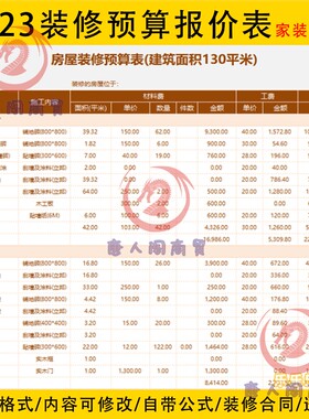 2023家装工装房装修预算报价模板材料价格清单全包半包预算表模板