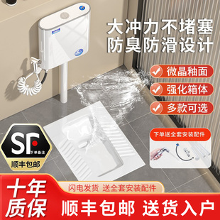 家用陶瓷蹲便器水箱套装 成人大便器便盆便池蹲坑蹬便器卫生间防臭