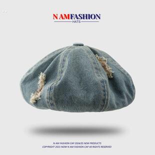 大头围帽子女款2024新款复古做旧前进帽子显脸小适合方圆脸贝雷帽