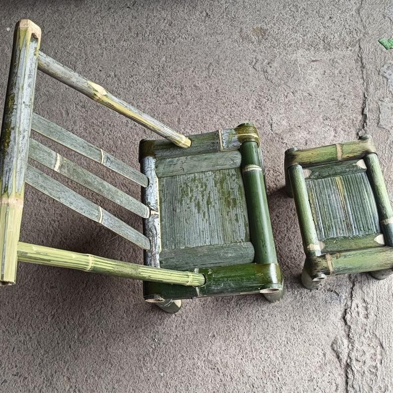 椅子靠背椅竹制家用老式休闲椅手工编织单人藤椅阳台凳子竹子矮凳