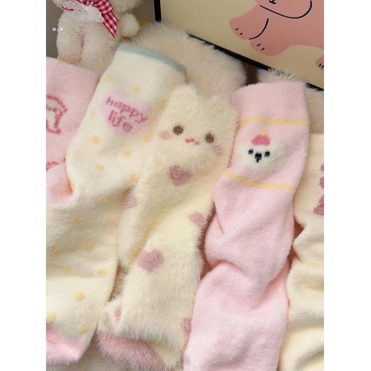 可爱毛绒袜子女冬季加绒加厚保暖毛毛袜家居中筒袜澳绒地板睡眠袜