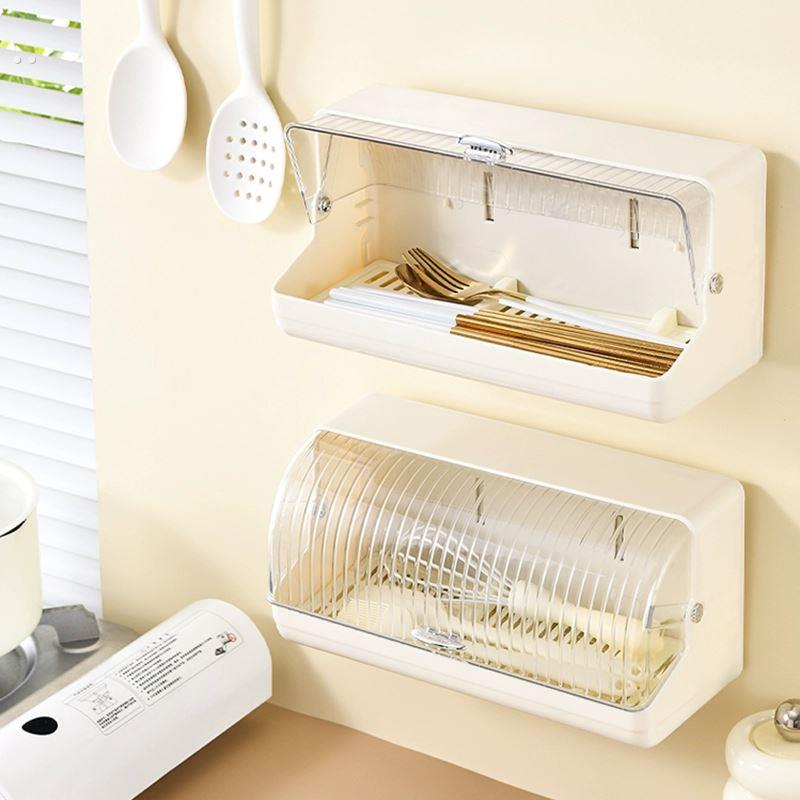 筷子收纳盒家用高档新款壁挂式放勺子筷子筒置物架沥水防尘筷篓笼