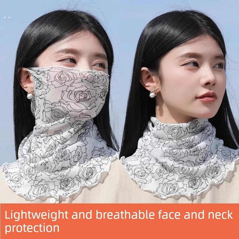 围脖丝巾女蕾丝网纱夏季防晒护脸纱巾套头护颈百搭时尚脖套薄面纱