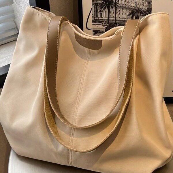 休闲大容量包包女夏季时尚单肩包简约百搭帆布托特包大学生上课包