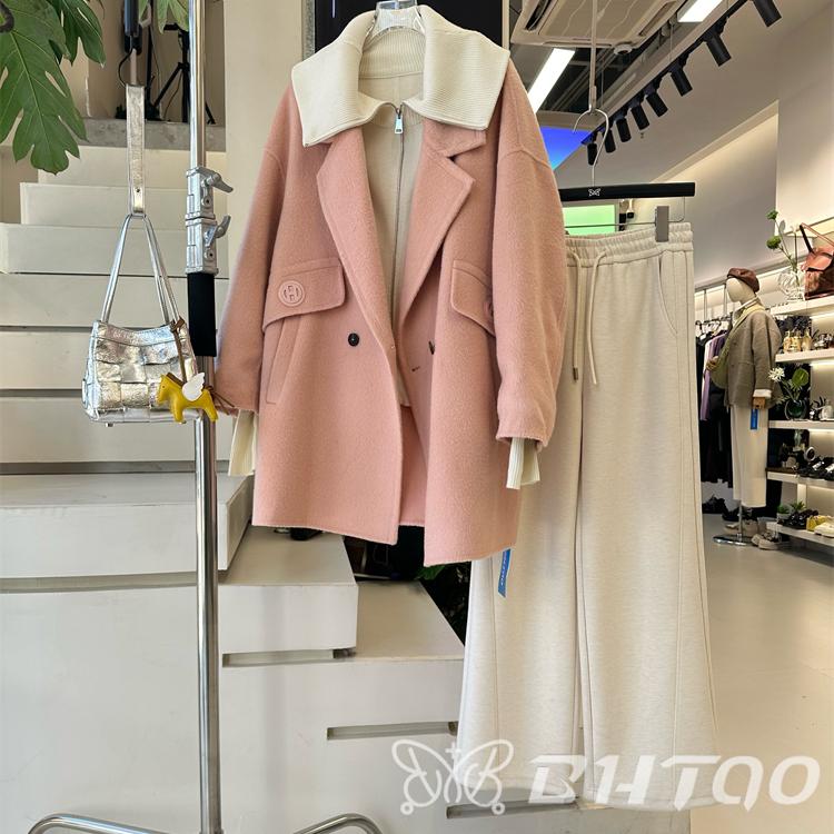 设计感西服领中长款羊毛大衣女秋冬新款高级感气质毛呢上衣外套