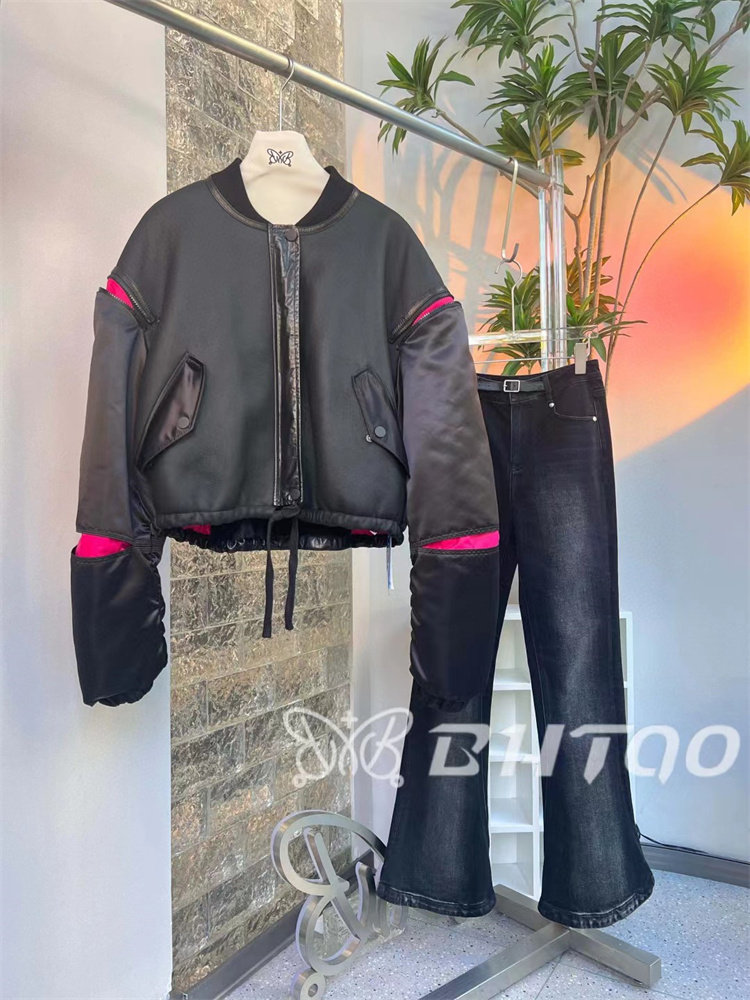 皮毛一体皮衣女秋冬新款设计感棒球服牛皮拉链短款宽松立领鹅绒服