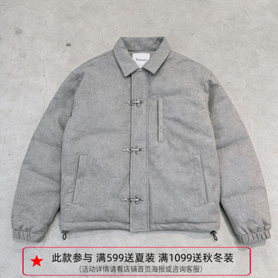 profound foundation支线 90白鸭绒复古风龙虾扣羊毛呢休闲羽绒服