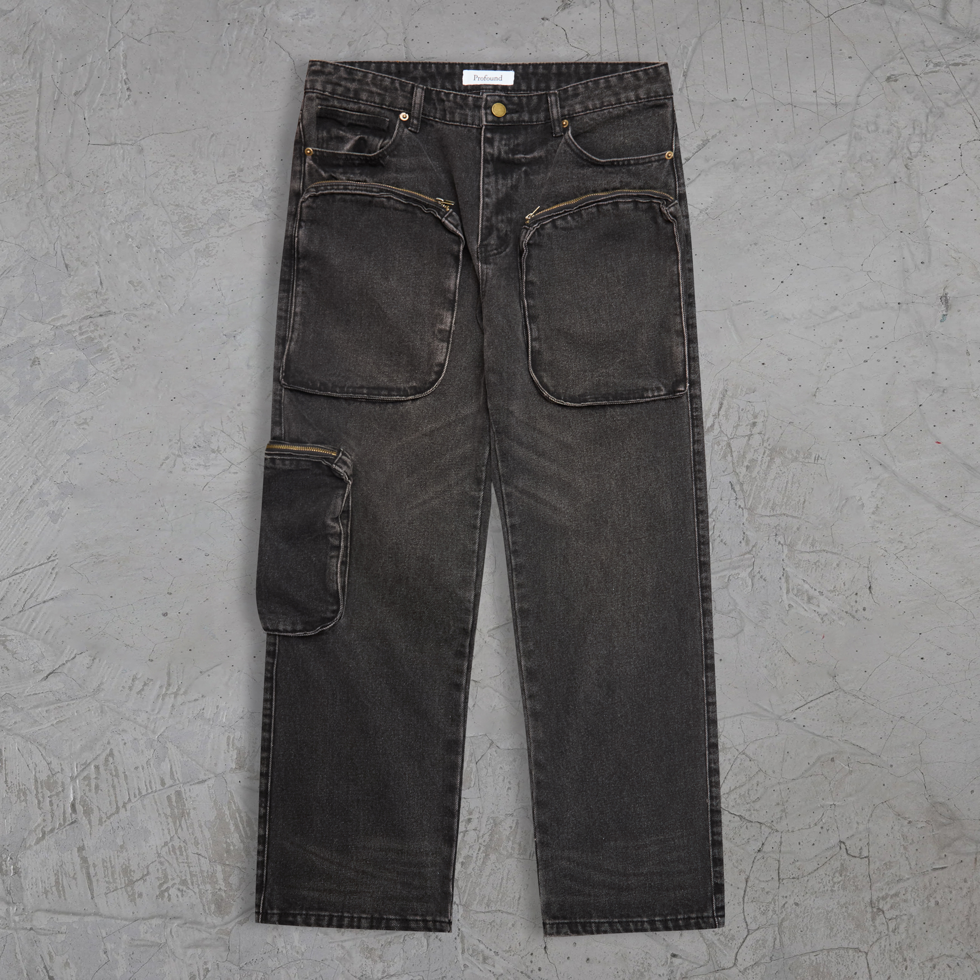 Profound Foundation支线 水洗做旧 复古猎装 多袋直筒牛仔裤