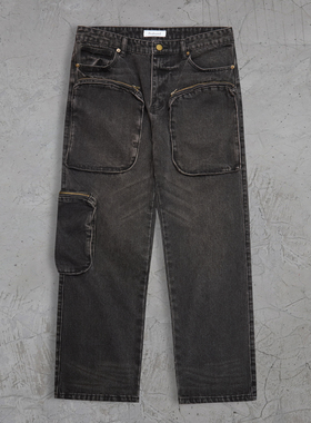 Profound Foundation支线 水洗做旧 复古猎装 多袋直筒牛仔裤