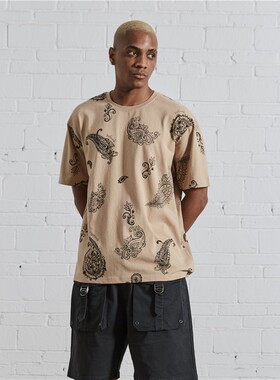 纽约潮牌Profound Foundation支线  满印腰果花 沙色 宽松短袖T恤