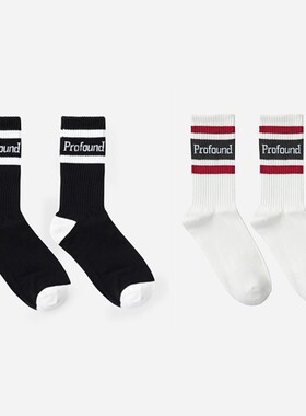 纽约潮牌Profound Foundation支线 条纹 logo款 中高筒运动袜长袜