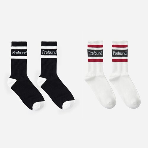 纽约潮牌Profound Foundation支线 条纹 logo款 中高筒运动袜长袜