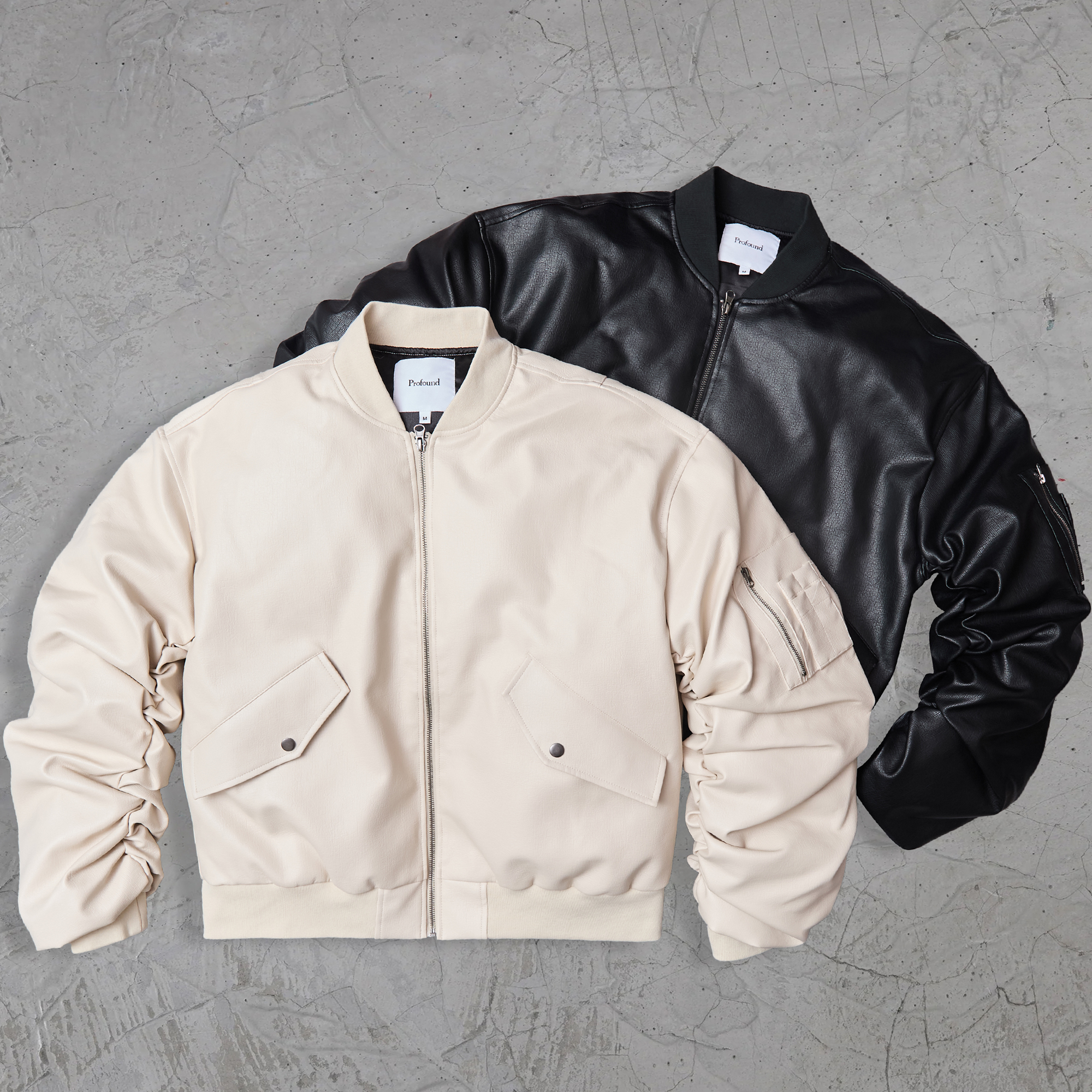 Profound Foundation支线 90白鸭绒 弯刀廓形爆裂纹MA1皮衣羽绒服