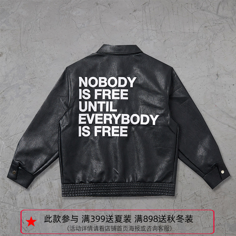 纽约潮牌Profound Foundation支线 自由哲学标语刺绣皮衣夹克外套