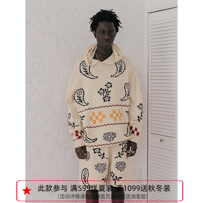 【四折】纽约设计师品牌Profound 民族风 复古腰果花针织连帽毛衣