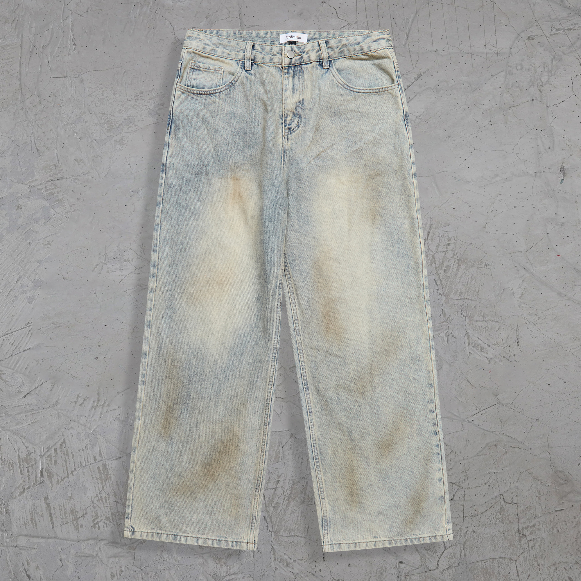 Profound Foundation支线 泥染洗水做旧擦色做脏宽松阔腿牛仔裤