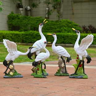 户外仿真动物雕塑仙鹤摆件庭院花园水池造景装 饰园林景观雕塑小品
