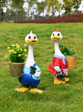 户外花园房屋庭院装饰饰品创意花盆卡通鸭动物花盆园林景观雕塑