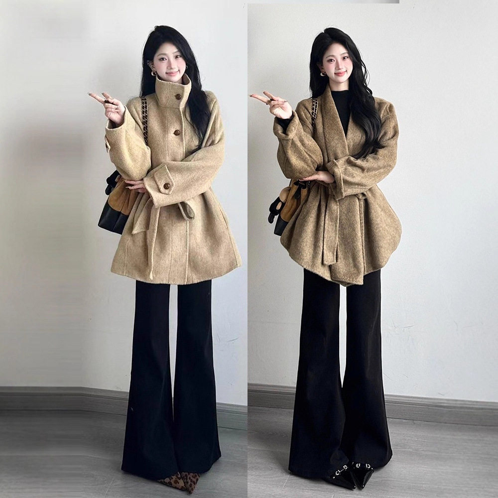 黑色微喇裤加绒牛仔裤女2026新款大码不贴腿垂感弹力喇叭裤子