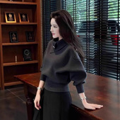 韩系淡人高知老钱风轻熟设计感软糯慵懒橘色高领打底针织衫 女