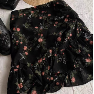 法式复古碎花荷叶边高腰半身裙女2026夏新款百搭a字短裙