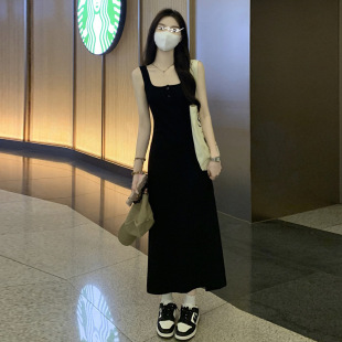 大码黑色吊带裙春夏季连衣裙胖mm显瘦打底内搭纯欲高级感a字长裙