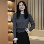 新款 女2026年秋季 修身 显瘦百搭打底衫 上衣 法式 长袖 复古针织开衫