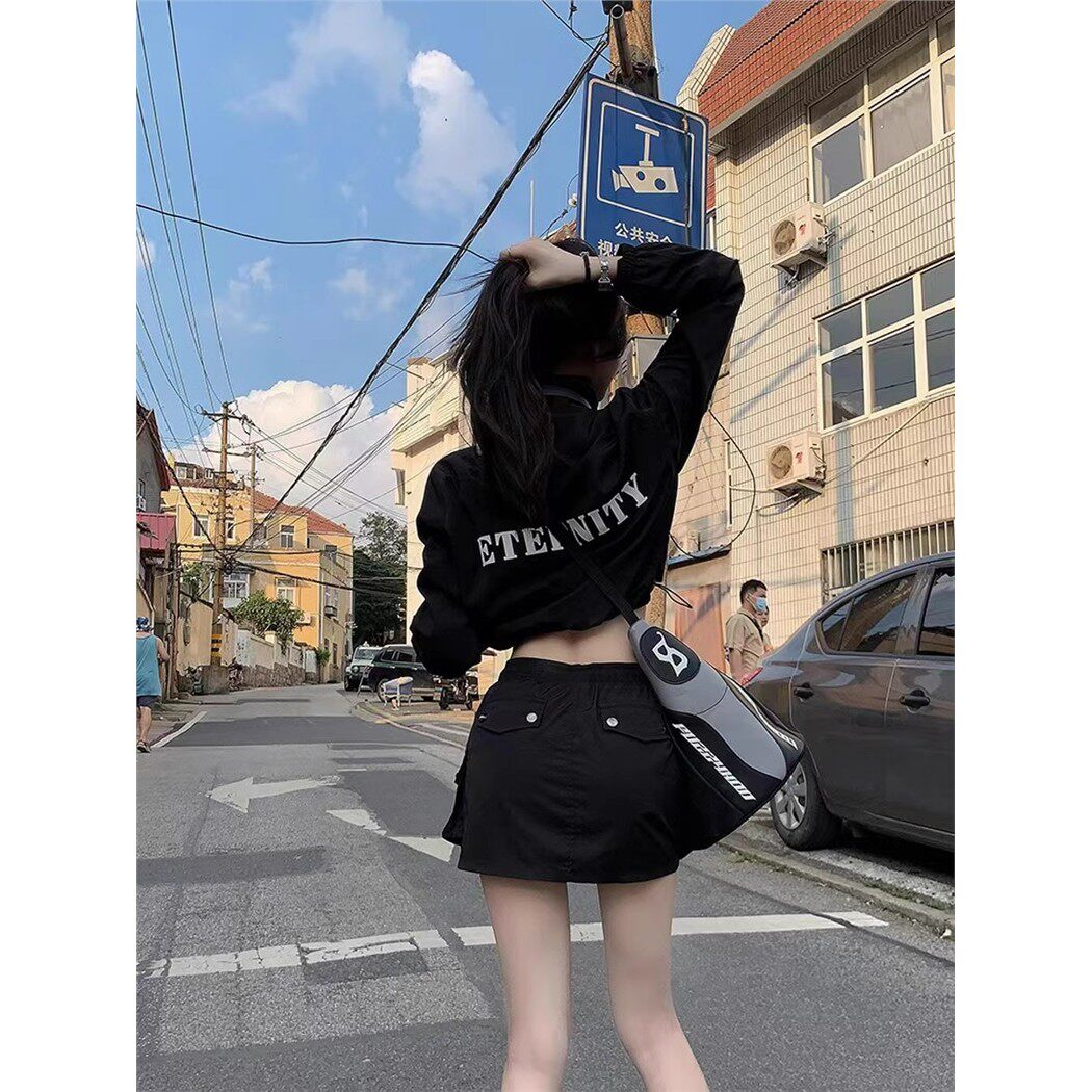 减龄运动风套装女夏季高级感长袖防晒外套高腰半身裤裙时尚两件套