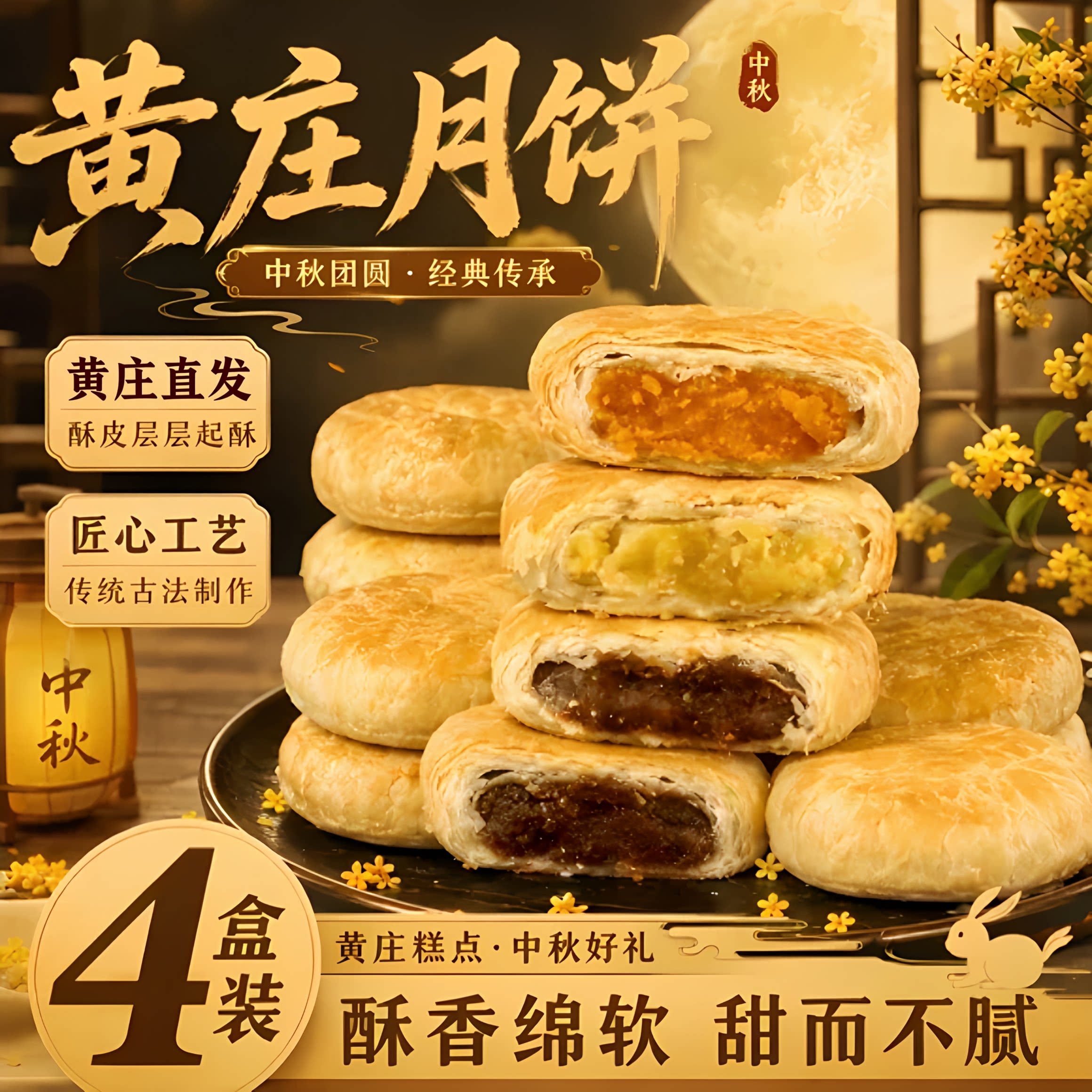 石家庄正宗黄庄月饼手工咸蛋黄酥皮饼五仁板栗中秋礼盒官方旗舰店图片
