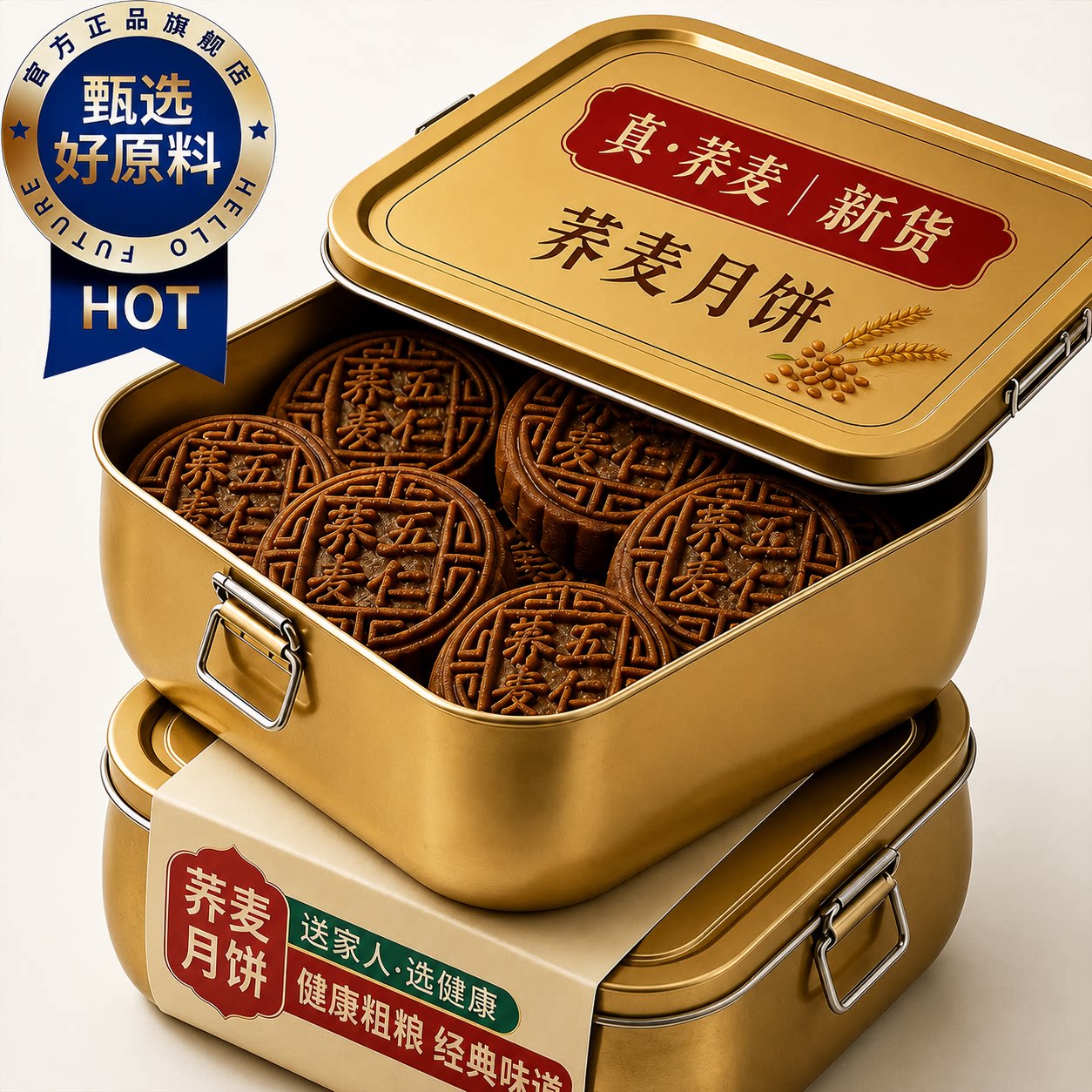 【商超同款】无糖荞麦月饼无蔗糖广式五仁月饼中秋粗粮糖尿人专用