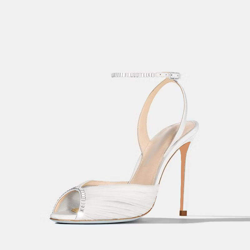 欧美时装凉鞋 尖头白色网纱水钻罗马细跟女鞋sandals women 1
