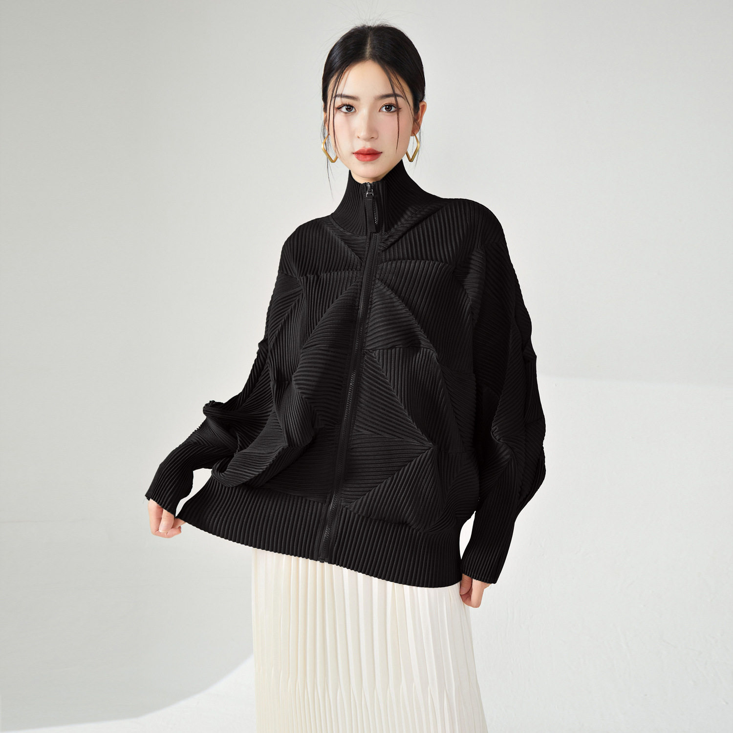 厚款外套女宽松大码棒球服外套女ins潮时尚休闲卫衣褶皱外搭