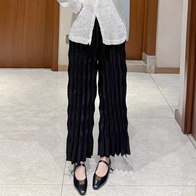 三宅风百褶高腰裤子女简约百搭垂感休闲裤宽松遮肉显瘦直筒阔腿裤